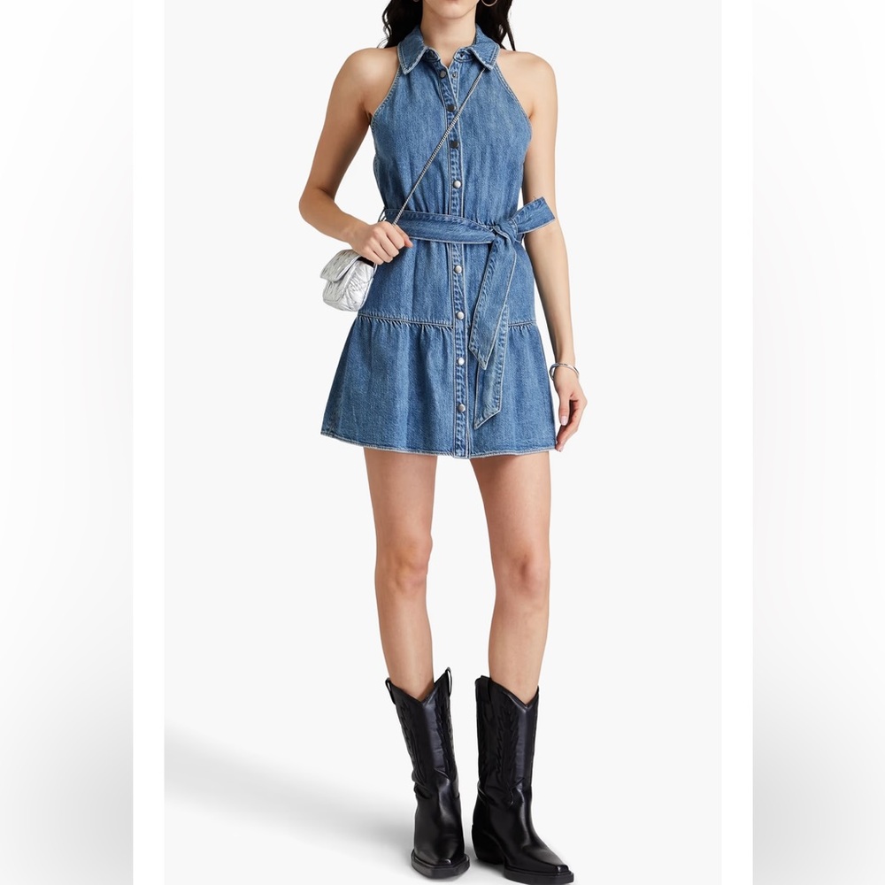 Alice + Olivia Light Blue Denim Halter Mini Dress - Picture 2 of 6